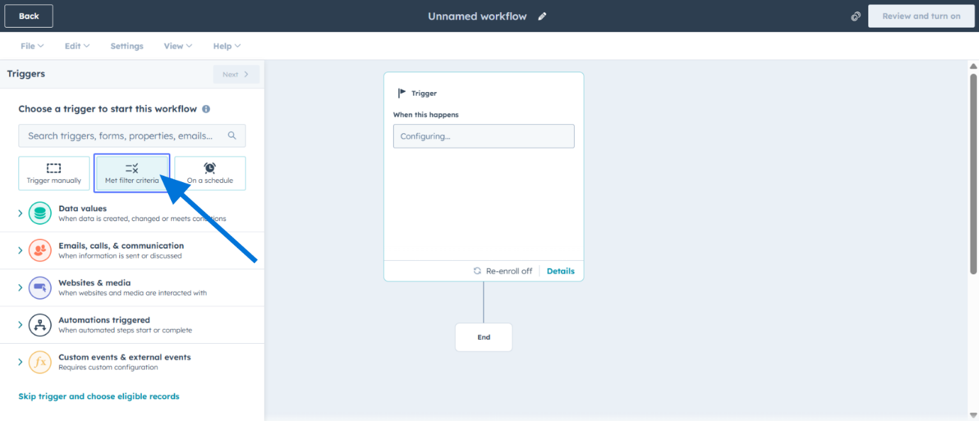 Definir critérios de filtro de inscrição