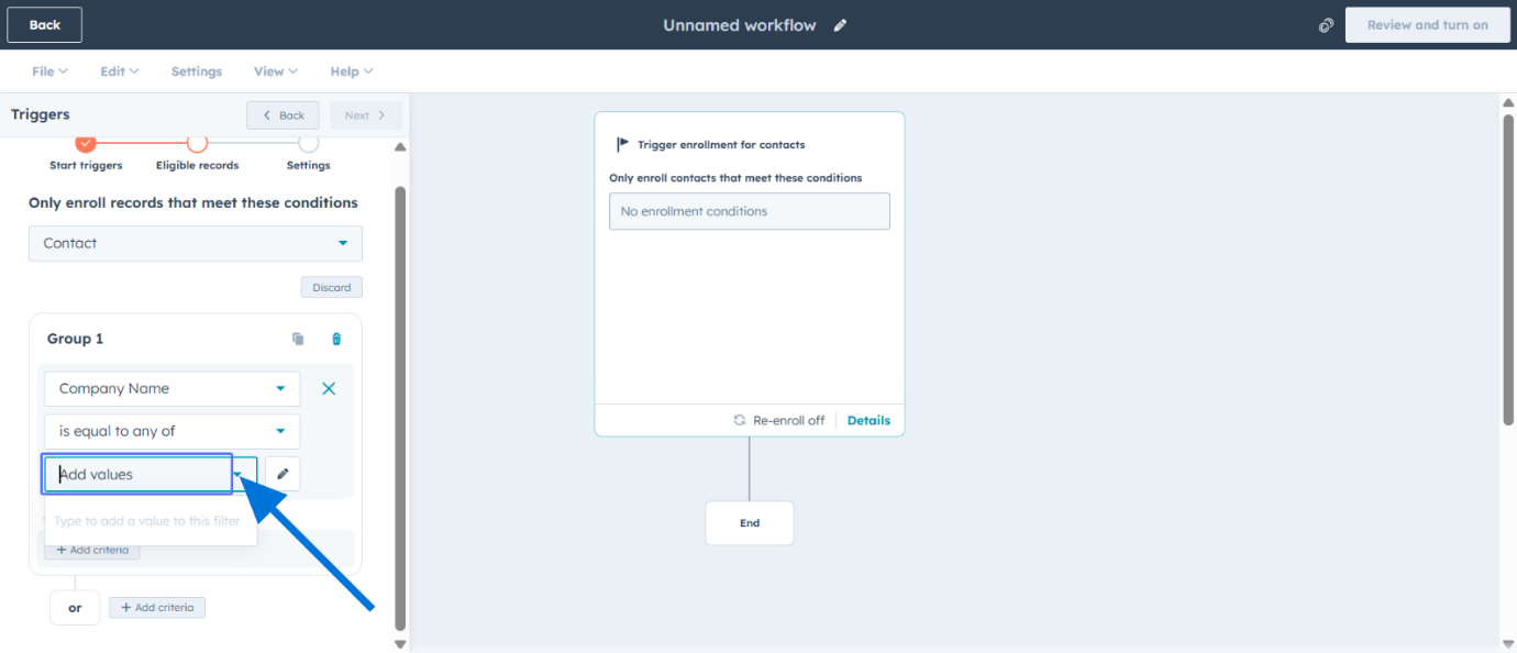 Adicionar valores de filtro