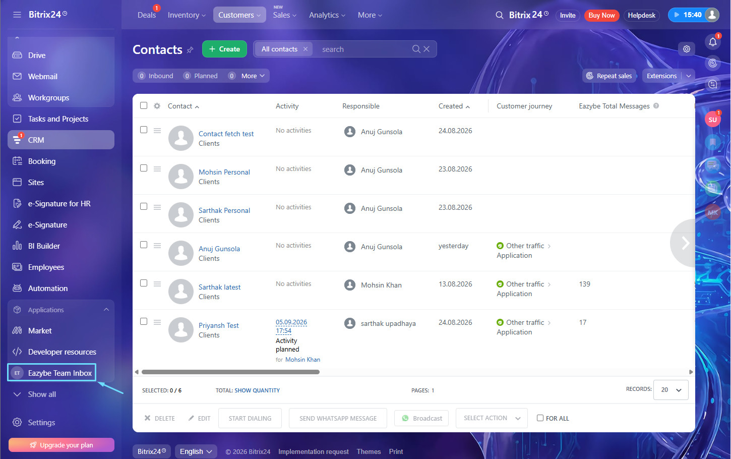 EazyBe Team Inbox option in sidebar