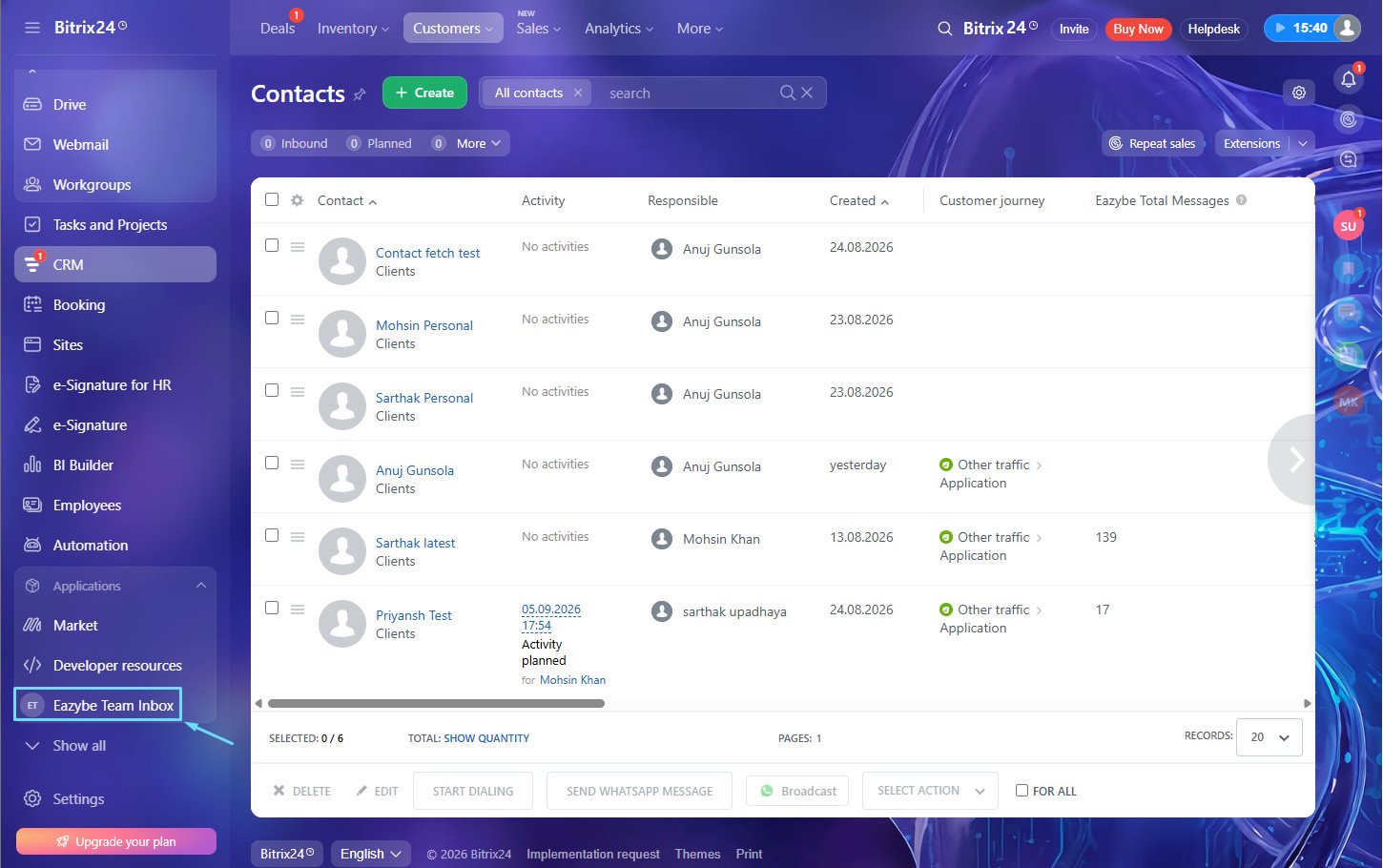 EazyBe Team Inbox option in sidebar