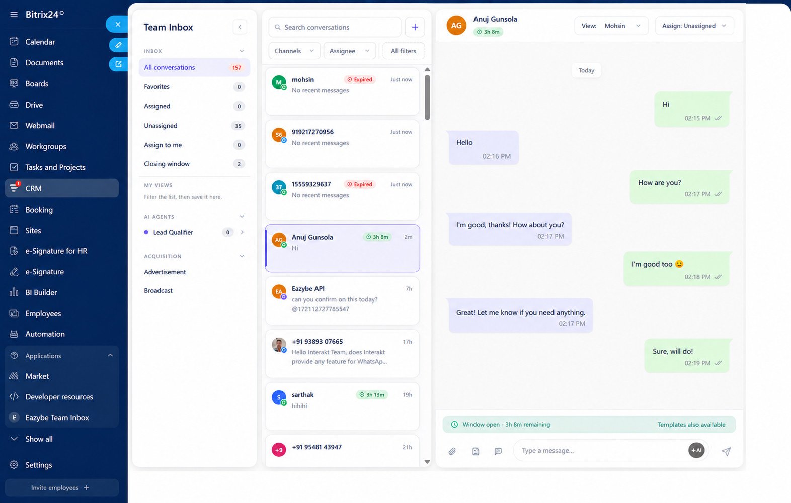 Global Team Inbox showing all conversations