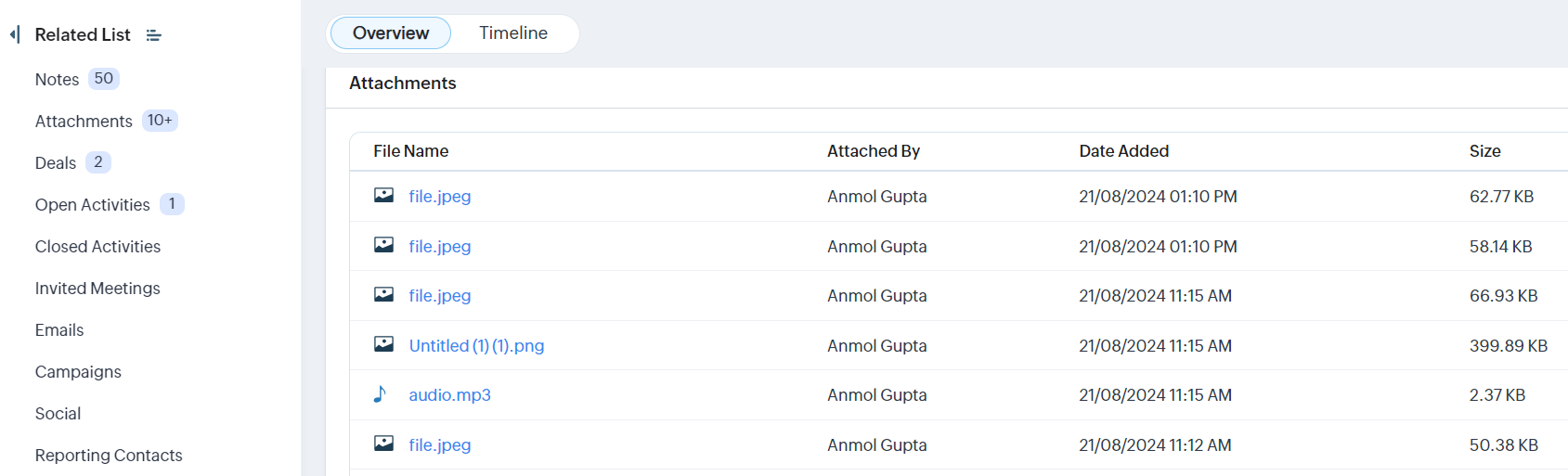 Attachments Table Details