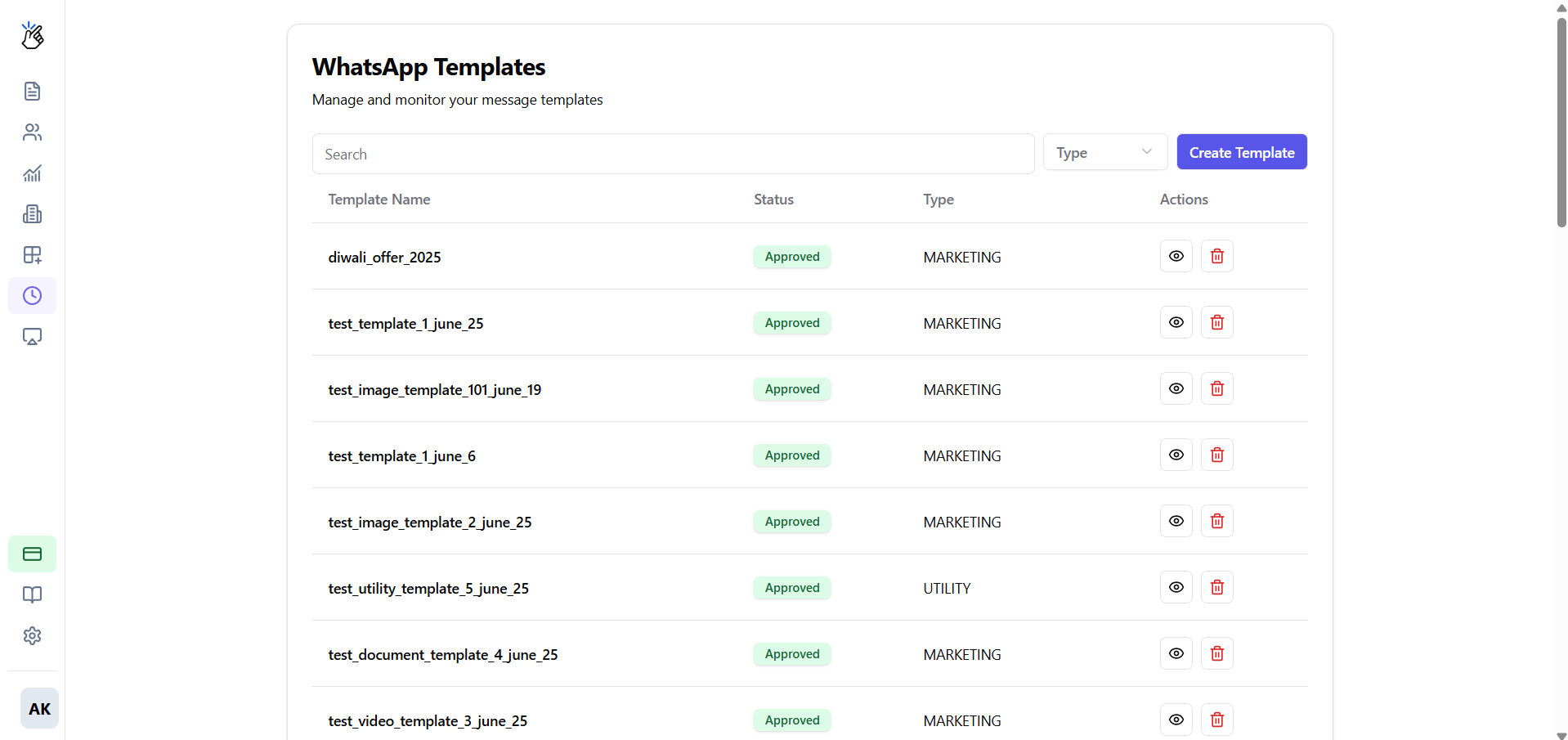 Template Status List
