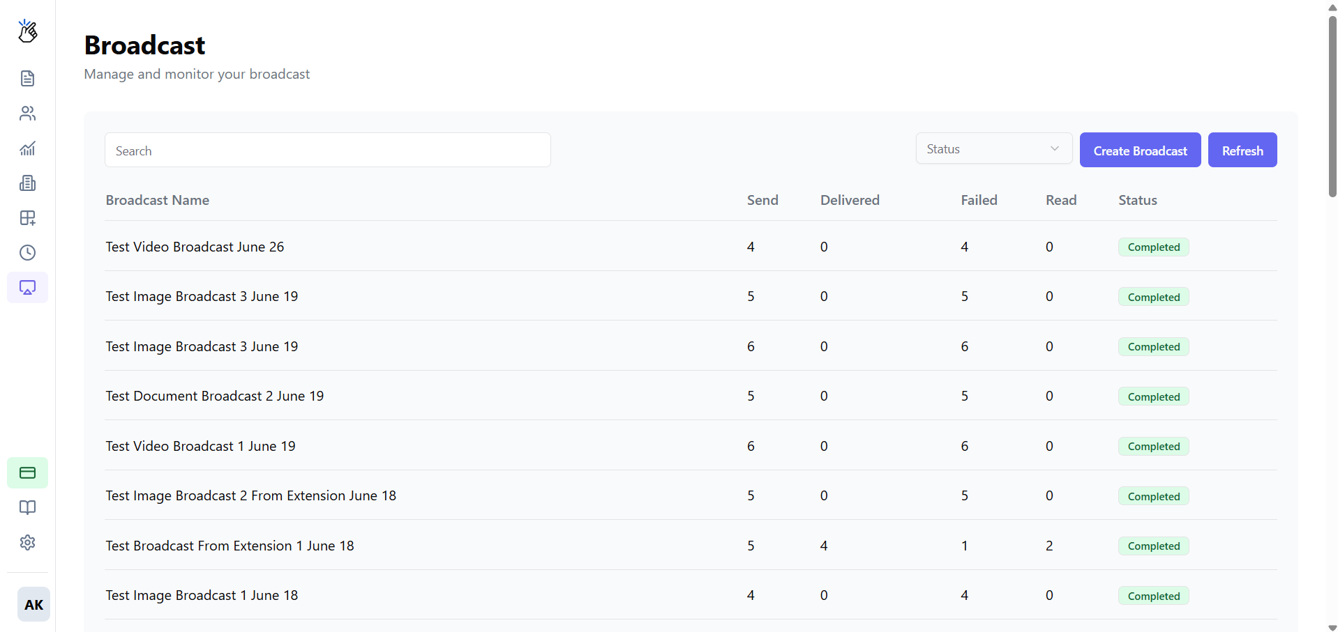 Navigate to Broadcasts
