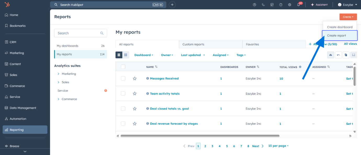 Click on Create report