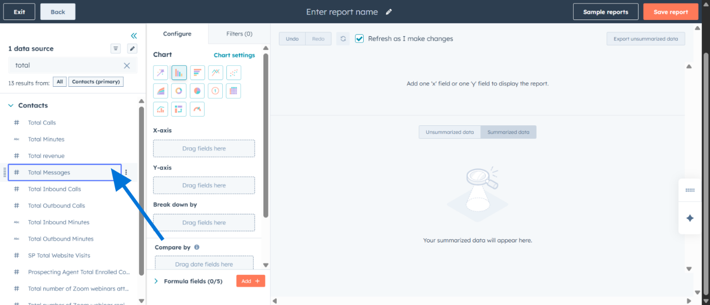 Drag data source to axis