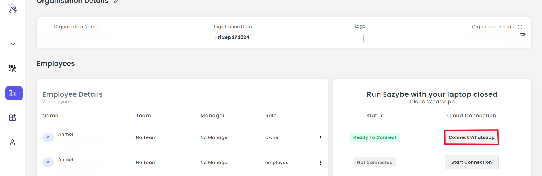 Start Connection Button