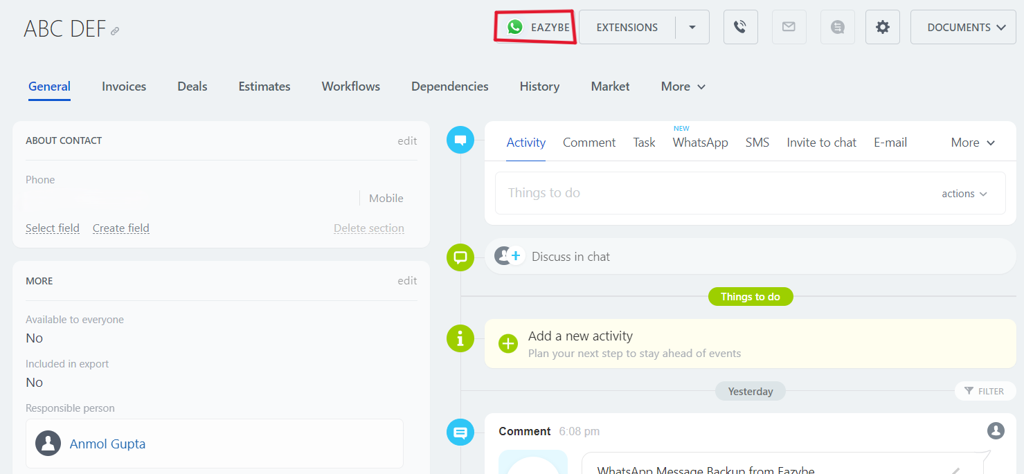 One Click Switch Between Bitrix and WhatsApp