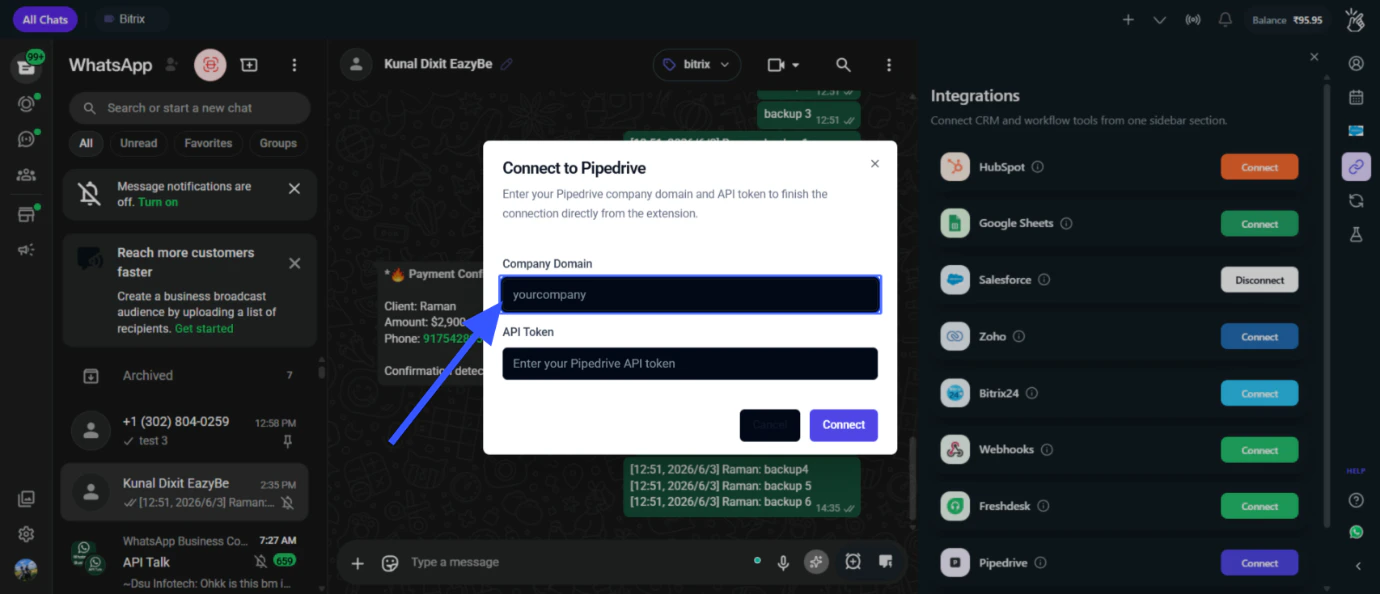 CRM/Integrations Button