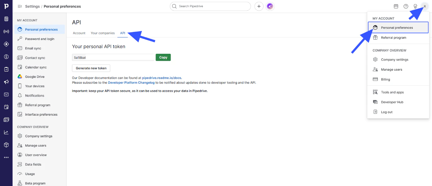 Pipedrive API Token
