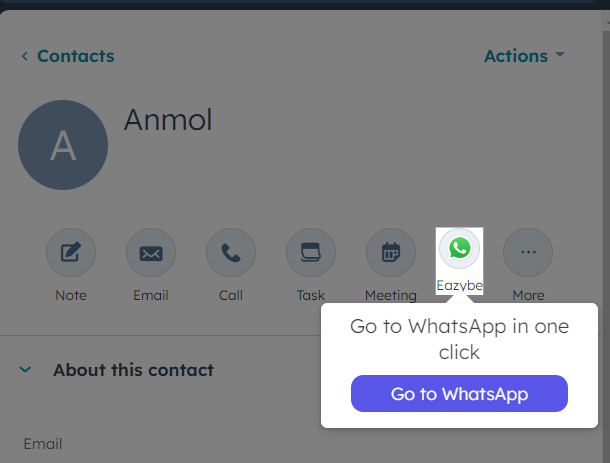 HubSpot Navigation from WhatsApp
