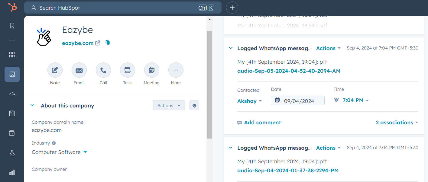 Attachment backup in HubSpot WhatsApp Activity