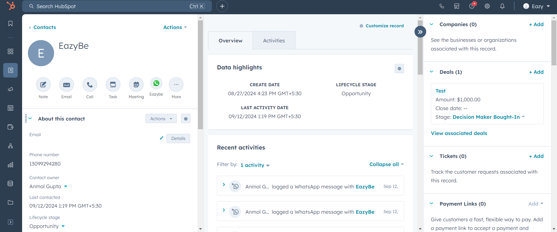 Contact Overview Section