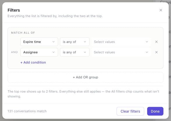 All filters editor with conditions and an OR group option
