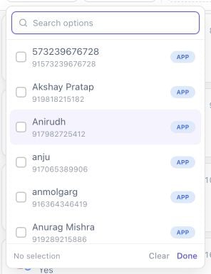 Channels filter showing APP WhatsApp numbers