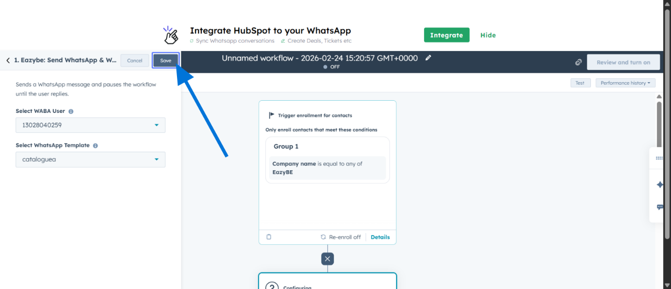 Elija la propiedad Respuesta de WhatsApp del usuario