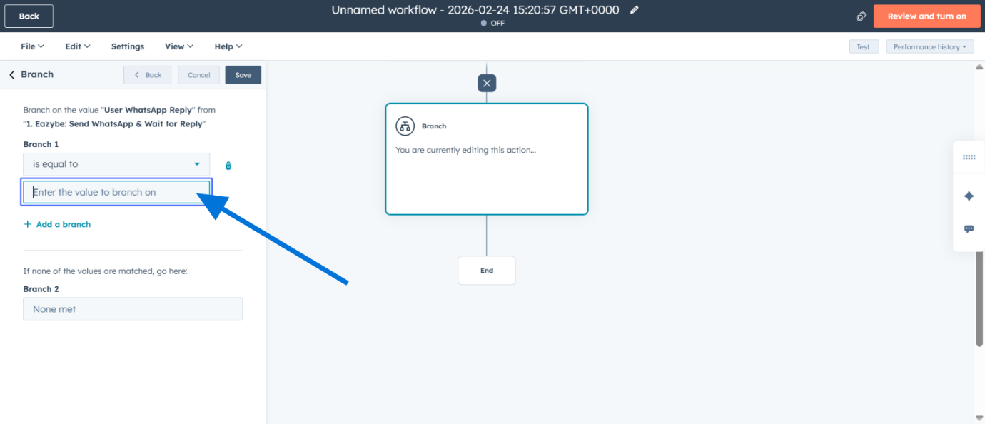 Agregue Otra Acción de Integración de WhatsApp