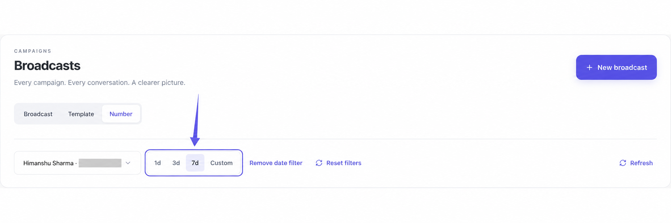 Seven-day preset highlighted alongside the other date controls and Remove date filter