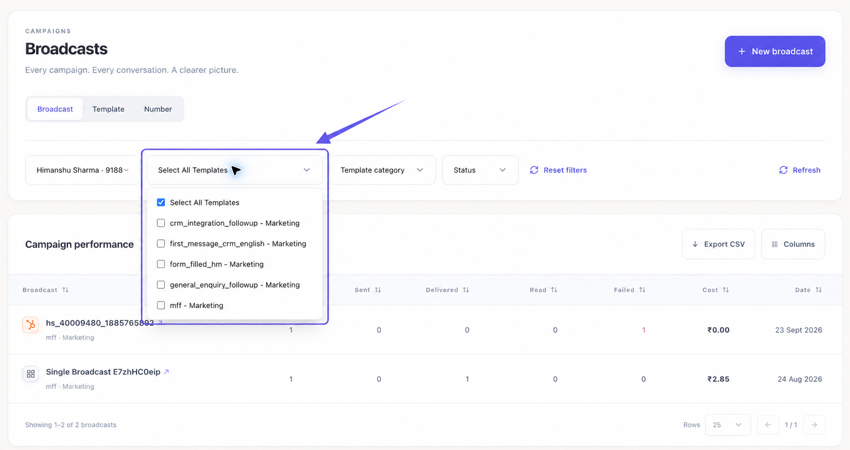 Open template picker with individual checkboxes and Select All Templates highlighted