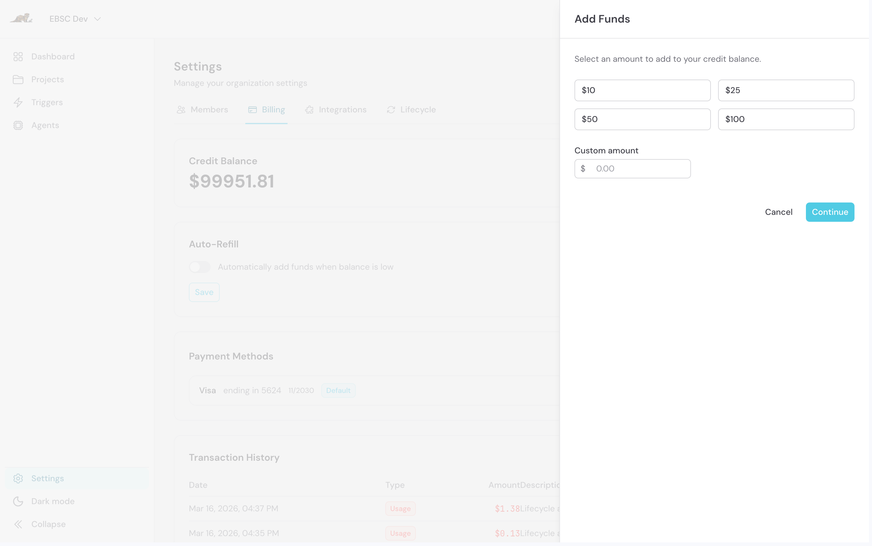 The Add Funds dialog