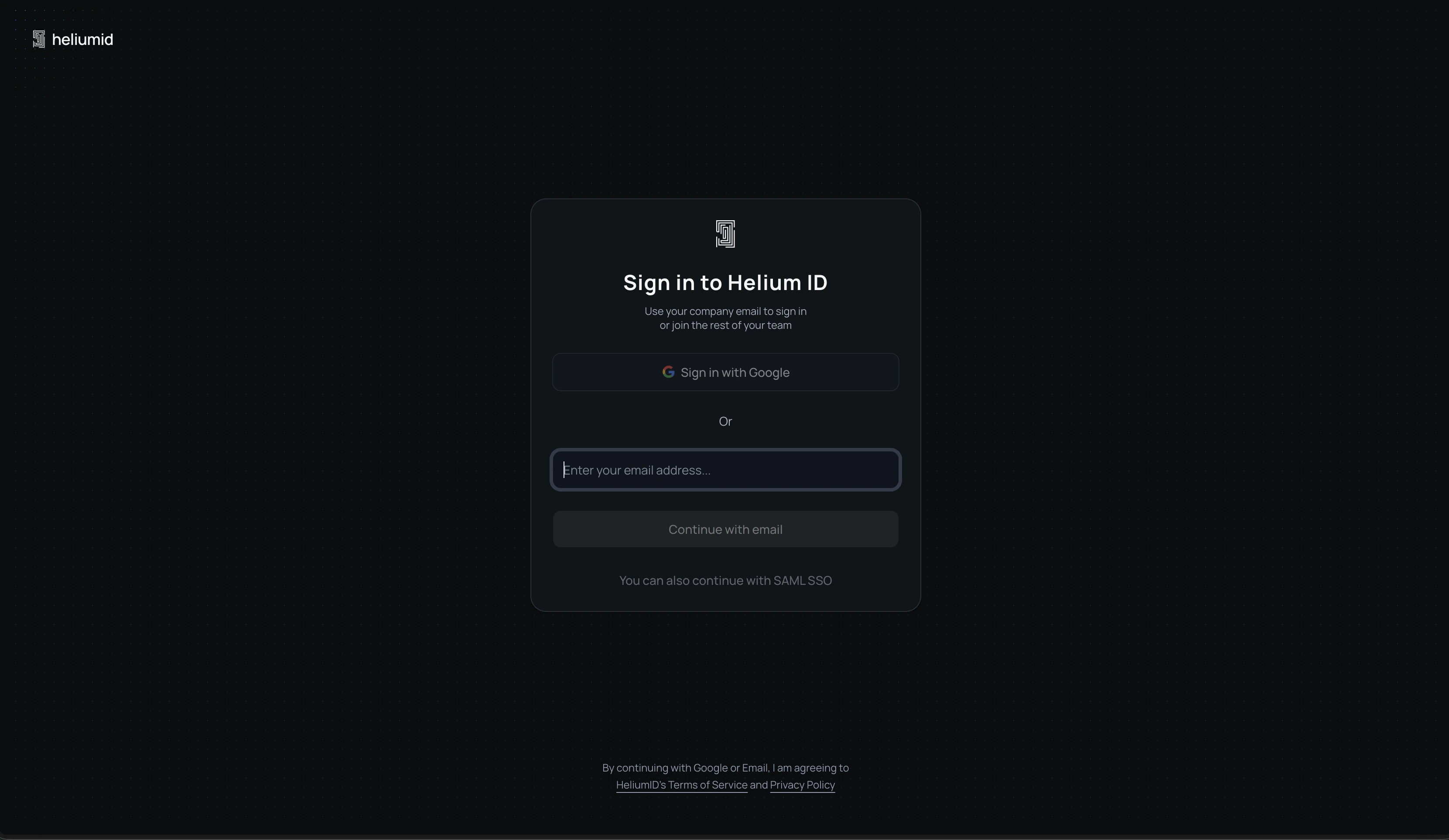Helium ID Access Page (Dark Mode)