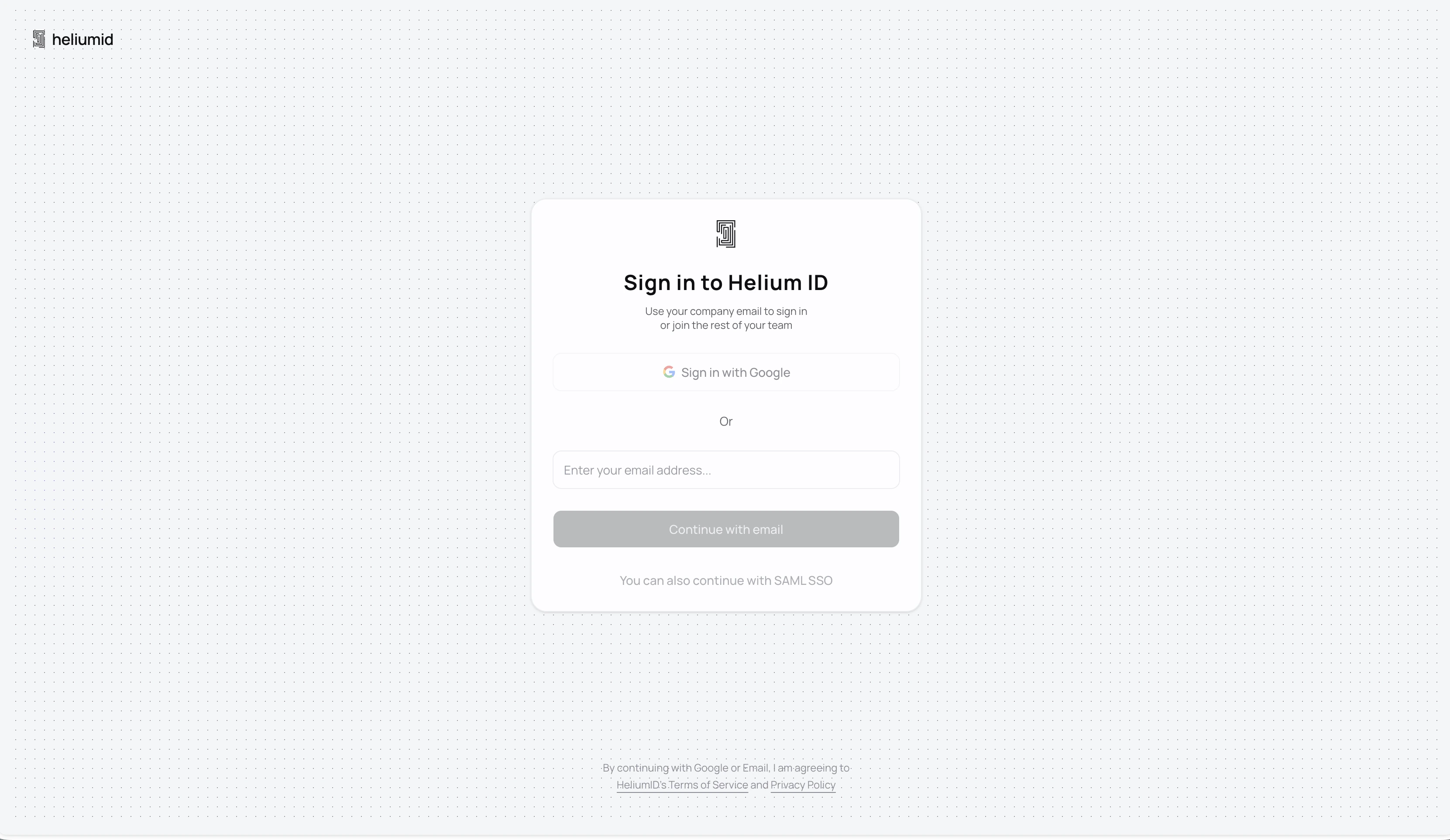 Helium ID Access Page (Light Mode)