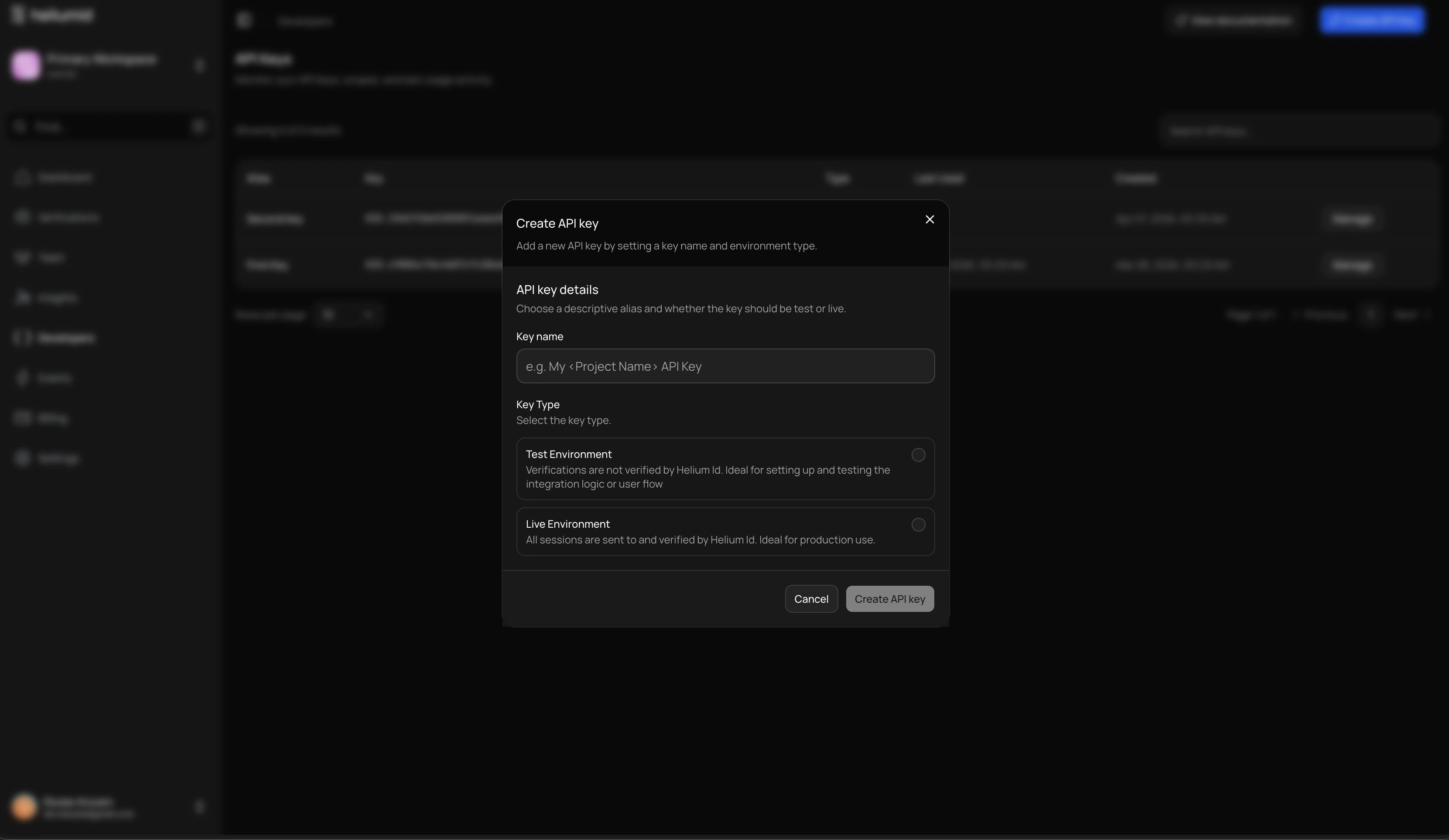 Helium ID Access Page (Dark Mode)