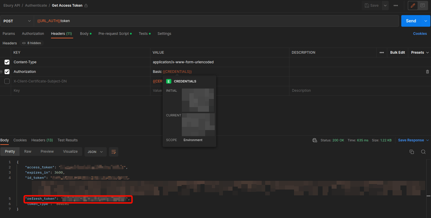 Get Access Token request and response