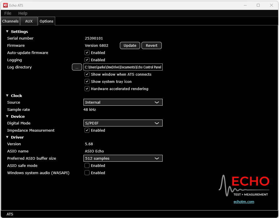ATS Control Panel Options Tab