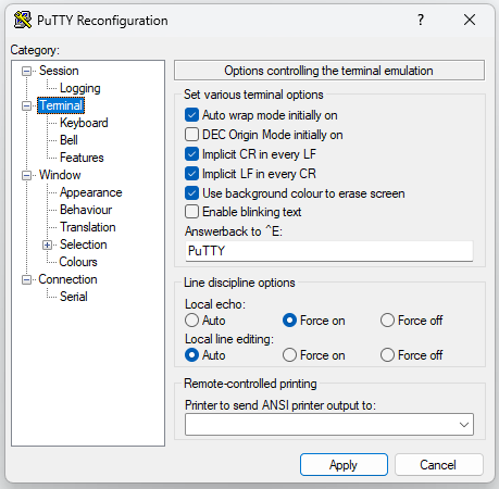 PuTTY Configuration