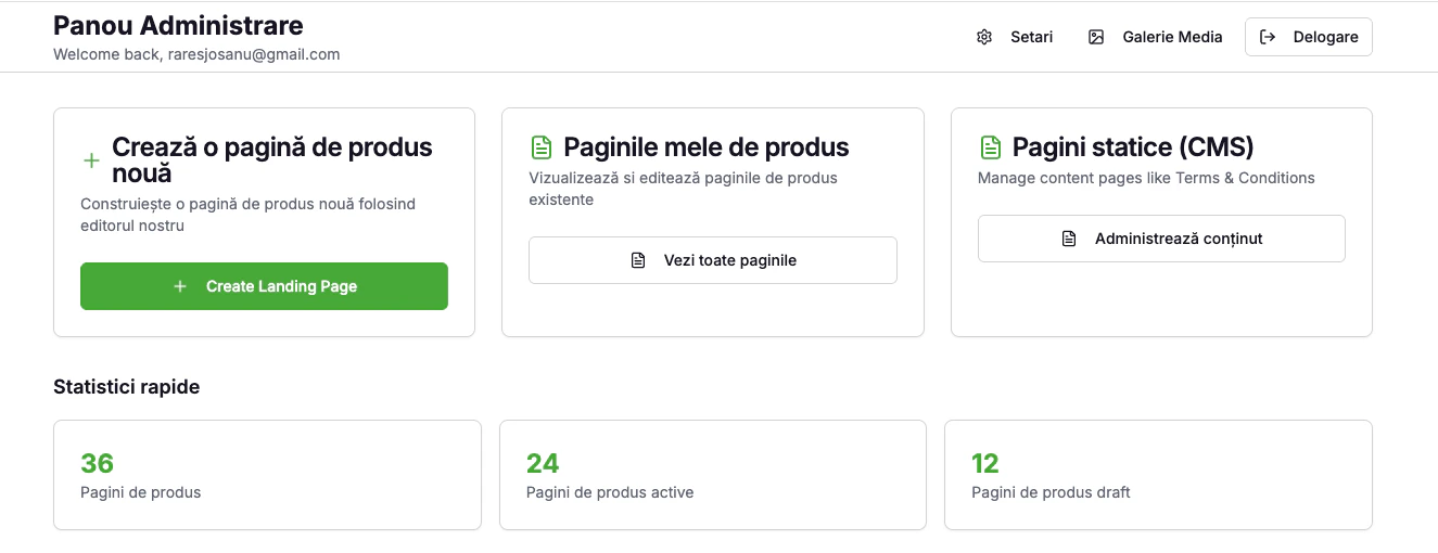Panoul principal de administrare al magazinului