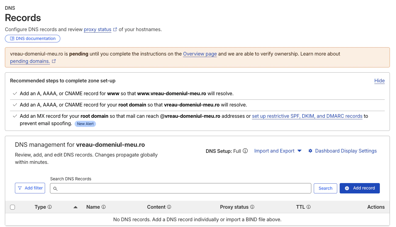 Adăugarea unui DNS Record în Cloudflare