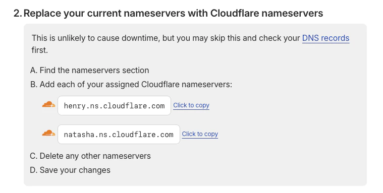 Nameserver-ele generate de Cloudflare