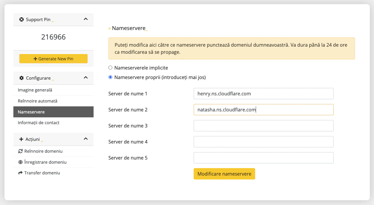 Configurarea nameserver-elor în CyberFolks