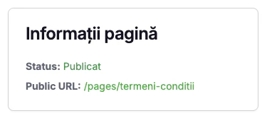 URL-ul public al paginii statice