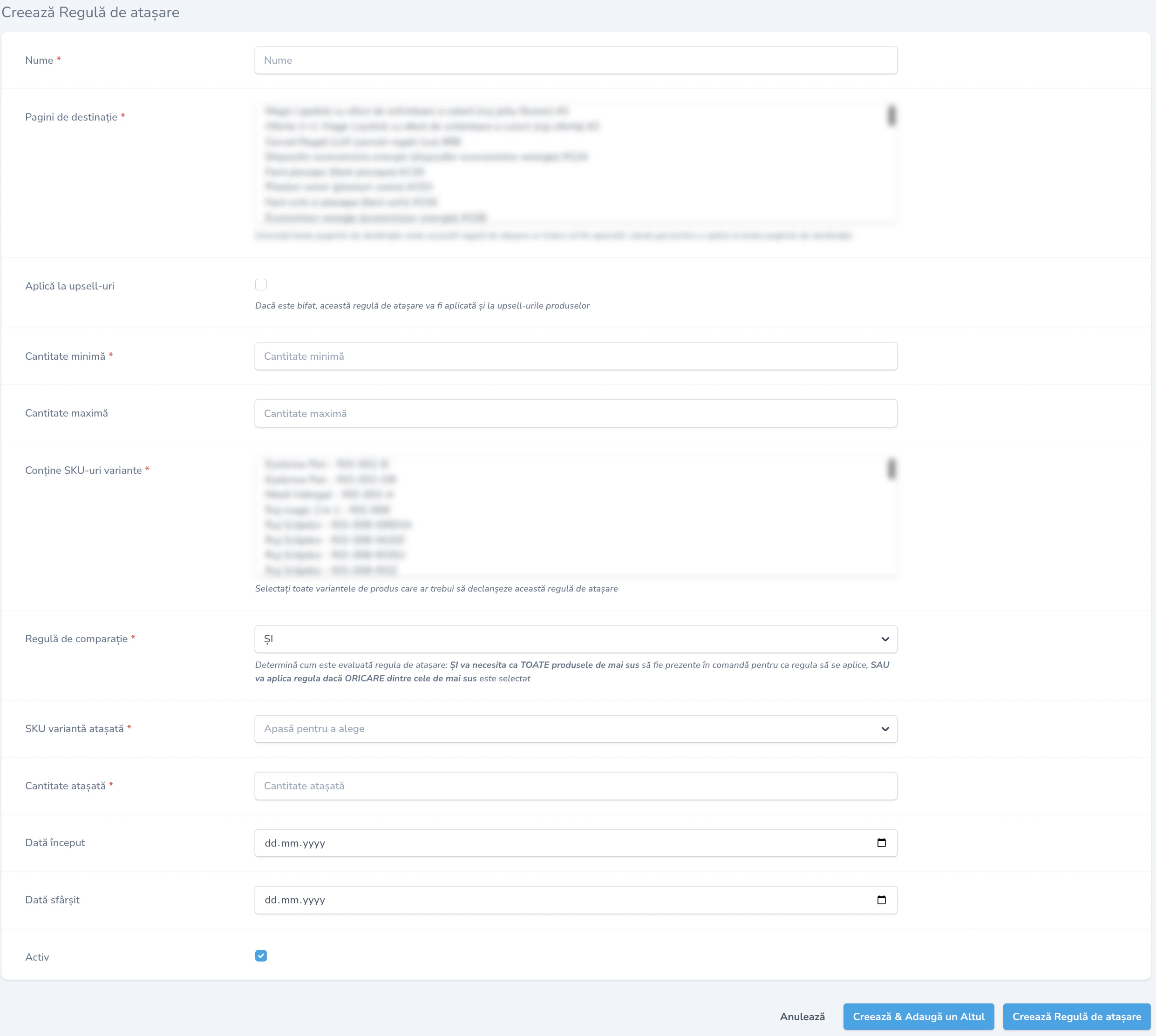 Attachment Rule Form