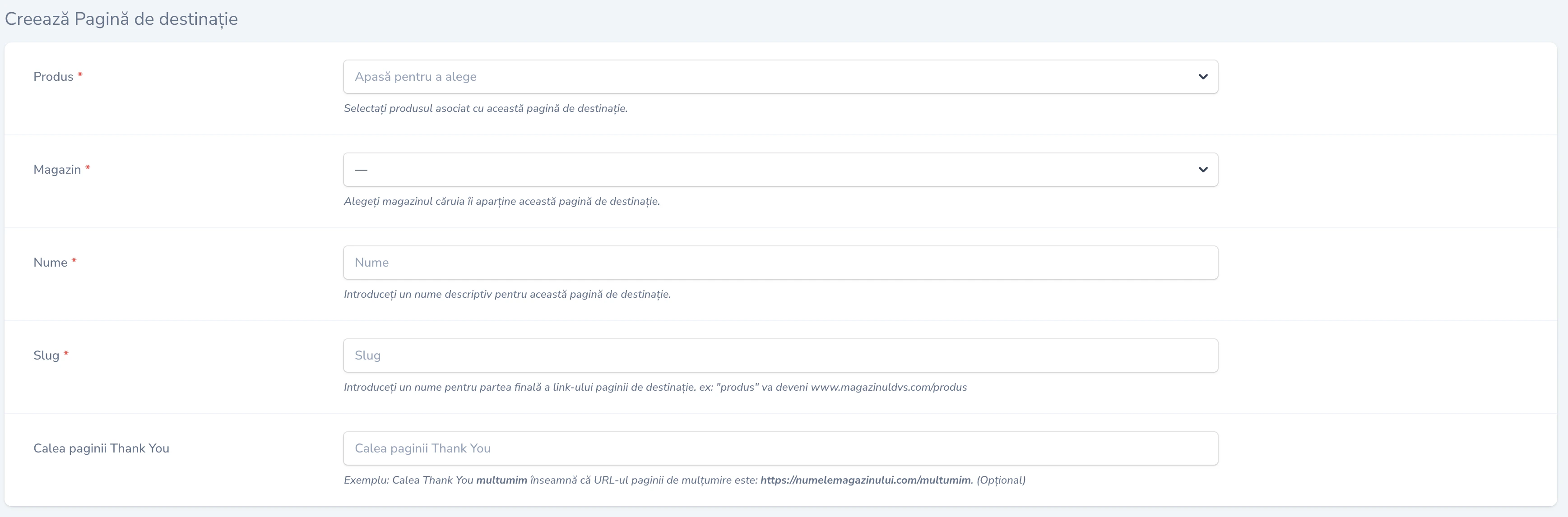 Landing Page Create Form - Part 1