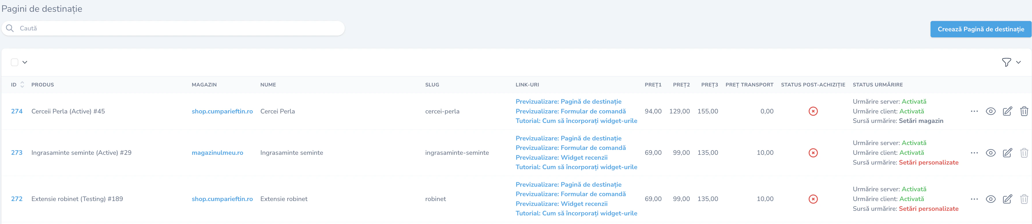 Landing Pages Table