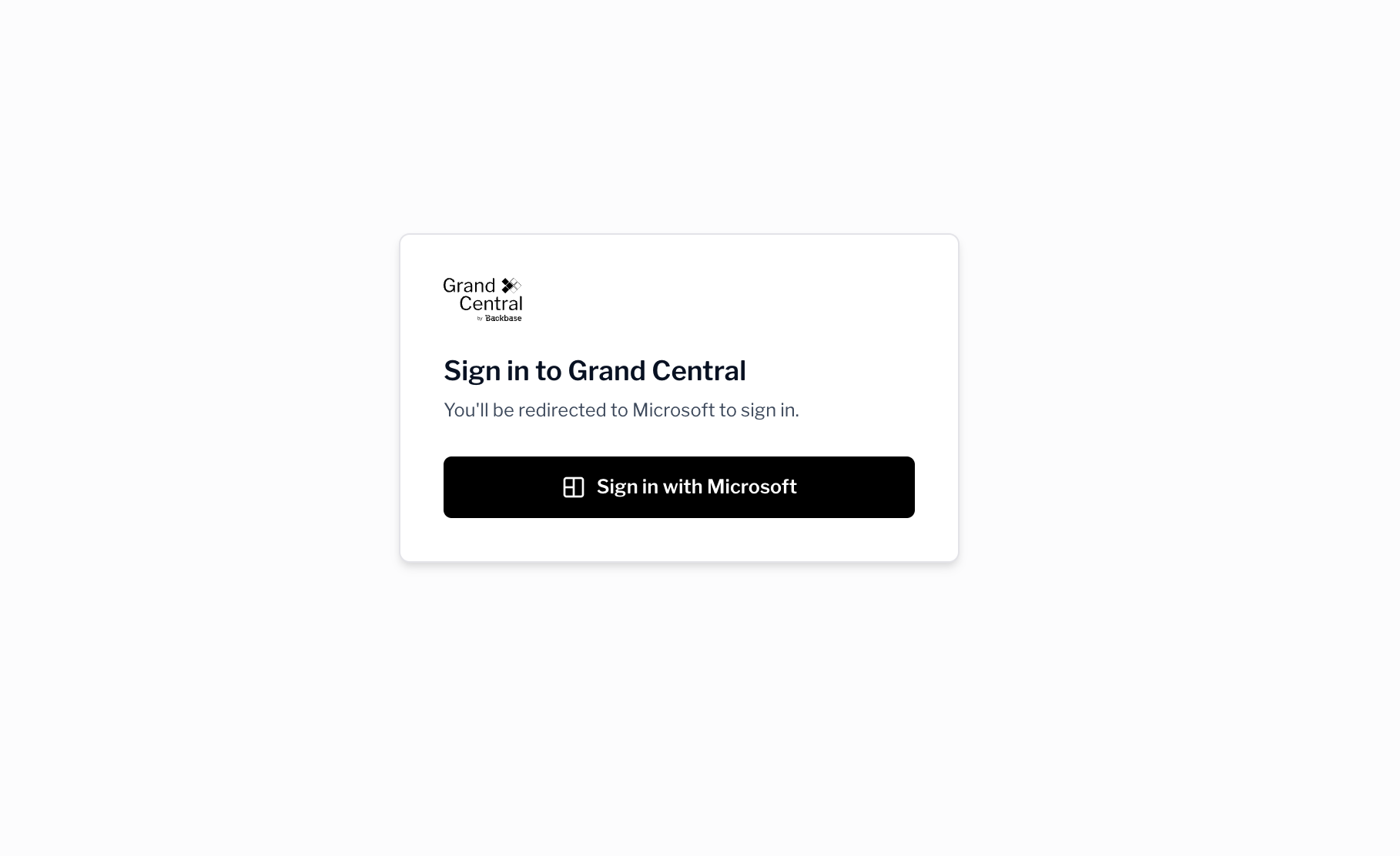 The Grand Central sign-in screen with the Sign in with Microsoft button