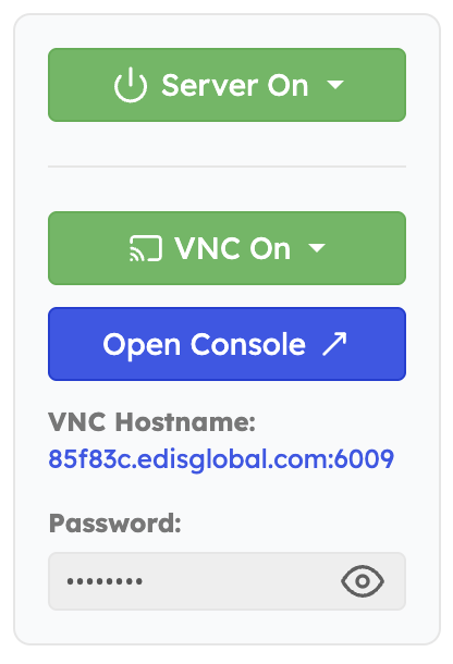 VNC access controls in the quick action panel