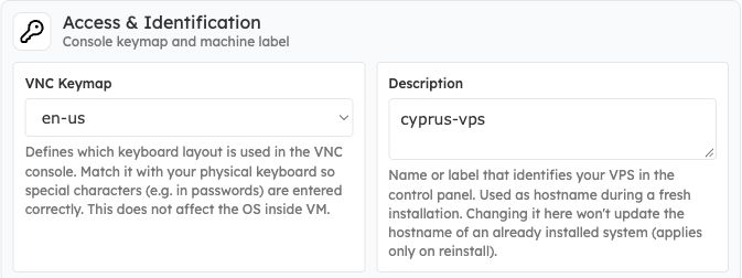 Access and Identification card with VNC Keymap and Description fields