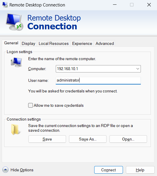Enter Administrator as the username