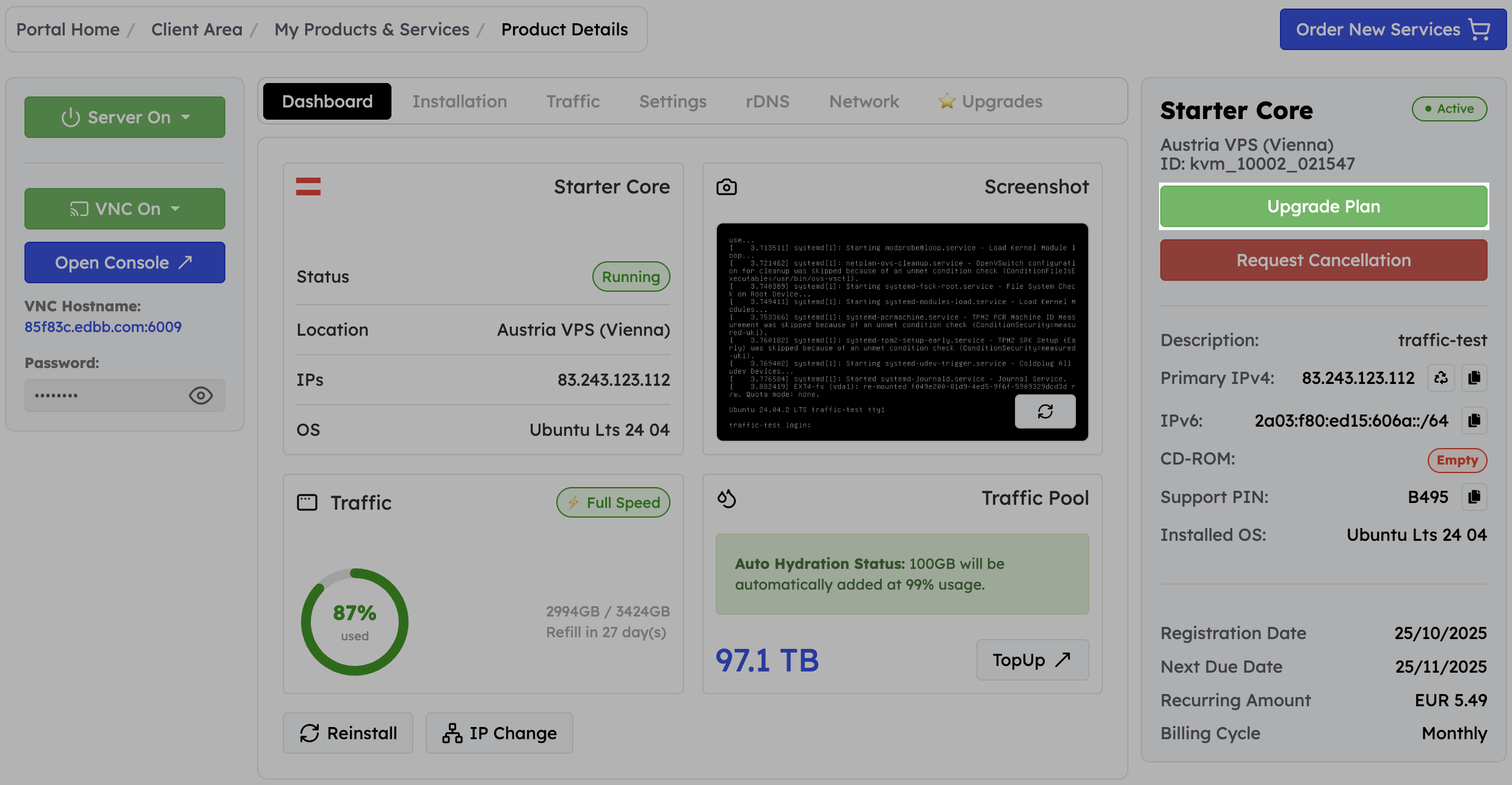Quick upgrade button on the dashboard
