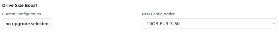 Drive Size Boost current and new configuration with a 10 GB option selected