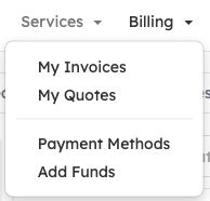 Billing dropdown with My Invoices menu entry