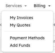 Billing dropdown with My Invoices menu entry