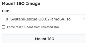 ISO selector Force reset checkbox and Mount ISO button