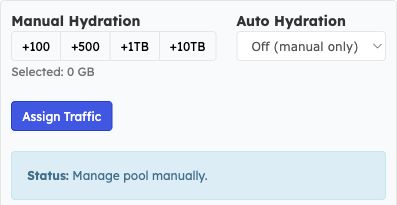 Auto Hydration set to Off manual only with Manage pool manually status