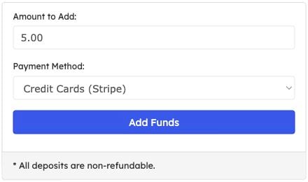 Amount to Add and Payment Method fields above the Add Funds button