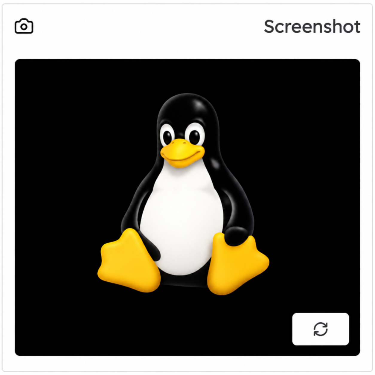 Illustrated Screenshot card showing Tux on a black console screen